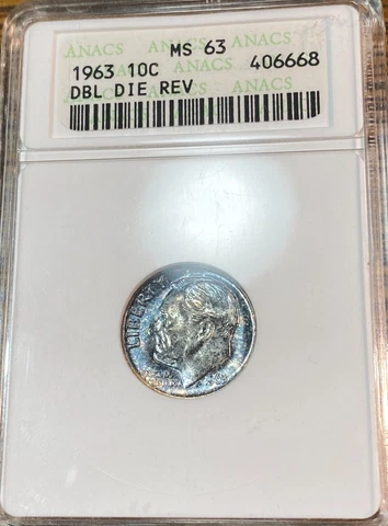1963 Double Die Reverse Roosevelt Dime Old ANACS MS63 Best Price on Ebay* CHRC Cover