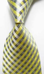 New Classic Checks Yellow Gray JACQUARD WOVEN 100% Silk Men's Tie Necktie