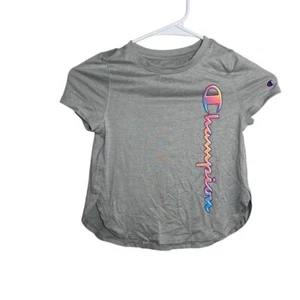 Champion T-Shirt Girl's 4 Gray Athletic Colorful Logo Tee Shirt Top Active - Picture 1 of 7