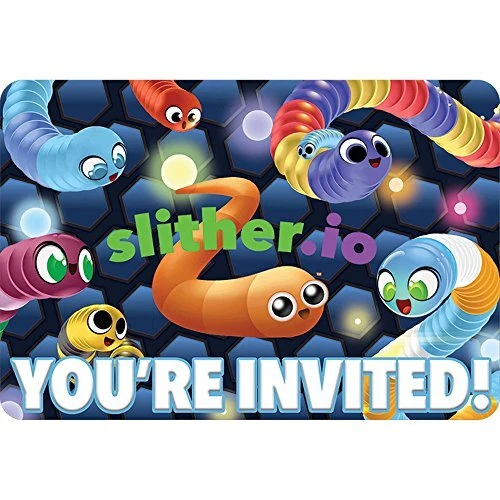 Slither.io Slither Snake Video Game Kids Birthday Party Invitations w/Envelopes - Image 1 of 1