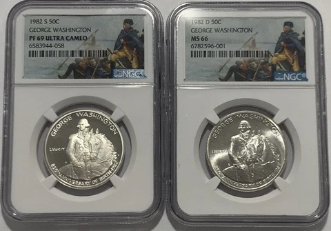 1982 S D NGC PF69 MS66 PROOF & MINT STATE SILVER 50c GEORGE WASHINGTON HALF SET Cover