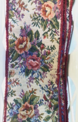 Embroidered Roses Trim with red border 3 in wide - sold per yard - Image 1 of 3