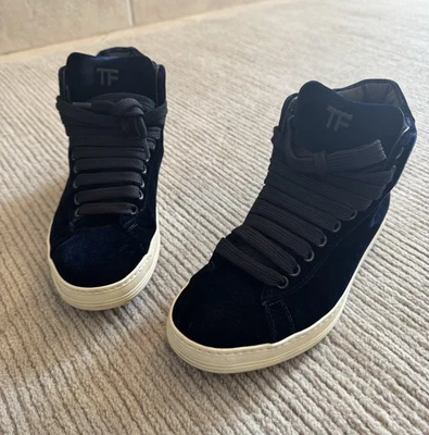TOM FORD Women's Velvet Velour Lace Up High Top Designer Sneakers Navy 35EU/5US - Image 1 of 4