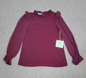CeCe Shirt Womens Small Burgundy Ruffle Mock Neck Sheer Sleeve Blouse Top Work - Picture 1 of 15