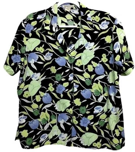Top manga corta Notations XL negro azul floral con botones 2fer look - Imagen 1 de 5