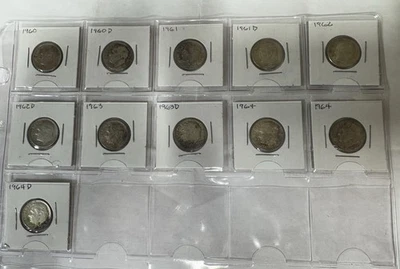 Lot Of 11 Rosevelt Silver Dimes 1960 +D 1961 +D 62 +D 63 +D, 64 +D Free Shipping - Image 1 of 4