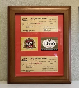 Vintage Framed Fitger's Brewery 1930’s Cancelled Checks Fitgers Natural Beer - Picture 1 of 8