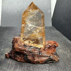 0.94LB Top Natural Rutilated Quartz Crystal Mineral Specimen Reiki Tower + Stand - Picture 1 of 9