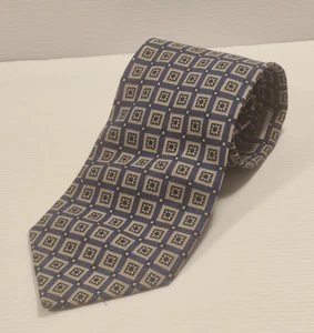 E & A Geometric Blue Yellow Necktie – Business Formal Tie - Picture 1 of 5