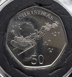 2013 Gibraltar - Christmas- No Die - Santa's Sleigh & Reindeers 50p coin - Picture 1 of 2