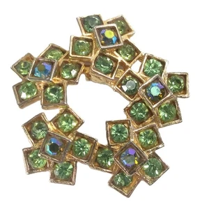 WEISS Pentagon 5 Sided Gold Tone Pin Brooch 25 Green & 5 Blue AB Stones - Picture 1 of 9