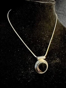 Vintage Taxco Mexico Sterling Silver 925 Necklace With Inlay Onyx Pendant - Picture 1 of 7