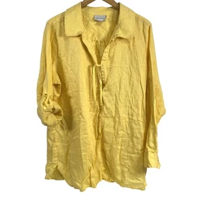 Soft Surroundings Shirt Womens 1X Yellow Linen Roll Tab Sleeve Tunic Blouse Top - Picture 1 of 12