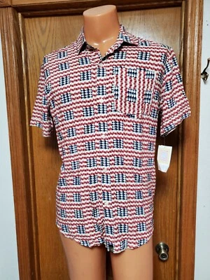 Flag Lularoe Shirt Men New Sz S SIMPLY comfortable Theme Button Down Michael NWT - Image 1 of 4