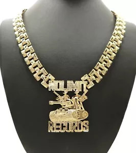 Hip Hop Icy Gold PT No Limit Records Tank Pendant & 13mm 20" Tank Chain Necklace - Picture 1 of 6