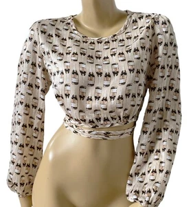 RABBIT ROSE Womens Size Large Long Sleeve Tie Waist Cropped Crop Top Shirt NWT - Picture 1 of 10