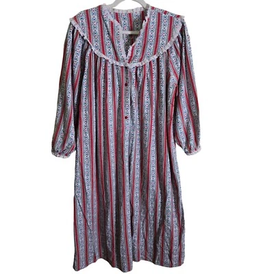 Lanz Classic Tyrolean Cotton Flannel Nightgown Red White Size L - Image 1 of 4
