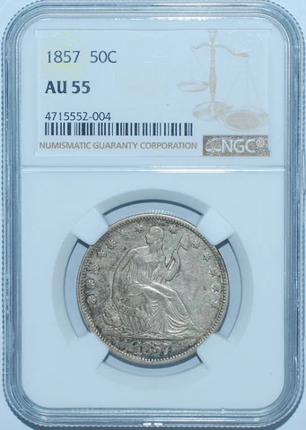 1857 P NGC AU55 Seated Liberty Half Dollar Cover