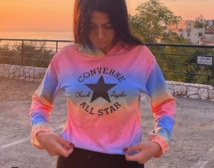 Converse Hoodie Sweatshirt Girls XL Rainbow Spell Out Box Crop Top Chuck Taylor - Picture 1 of 12