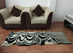 Modern Black-White Hand Tufted, Wool Area Rug for bedroom office size 3x8 Feet - Picture 1 of 7
