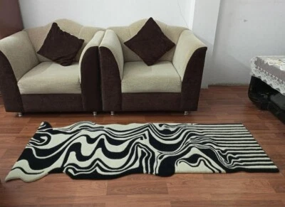 Modern Black-White Hand Tufted, Wool Area Rug for bedroom office size 3x8 Feet - Image 1 of 4