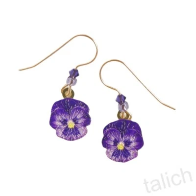 Sienna Sky Earrings 14K Gold Filled Hook Purple Pansy Flower Handmade in USA - Image 1 of 4
