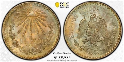 1934 Mexico Silver Peso PCGS MS65 Colorful Toning - Image 1 of 4