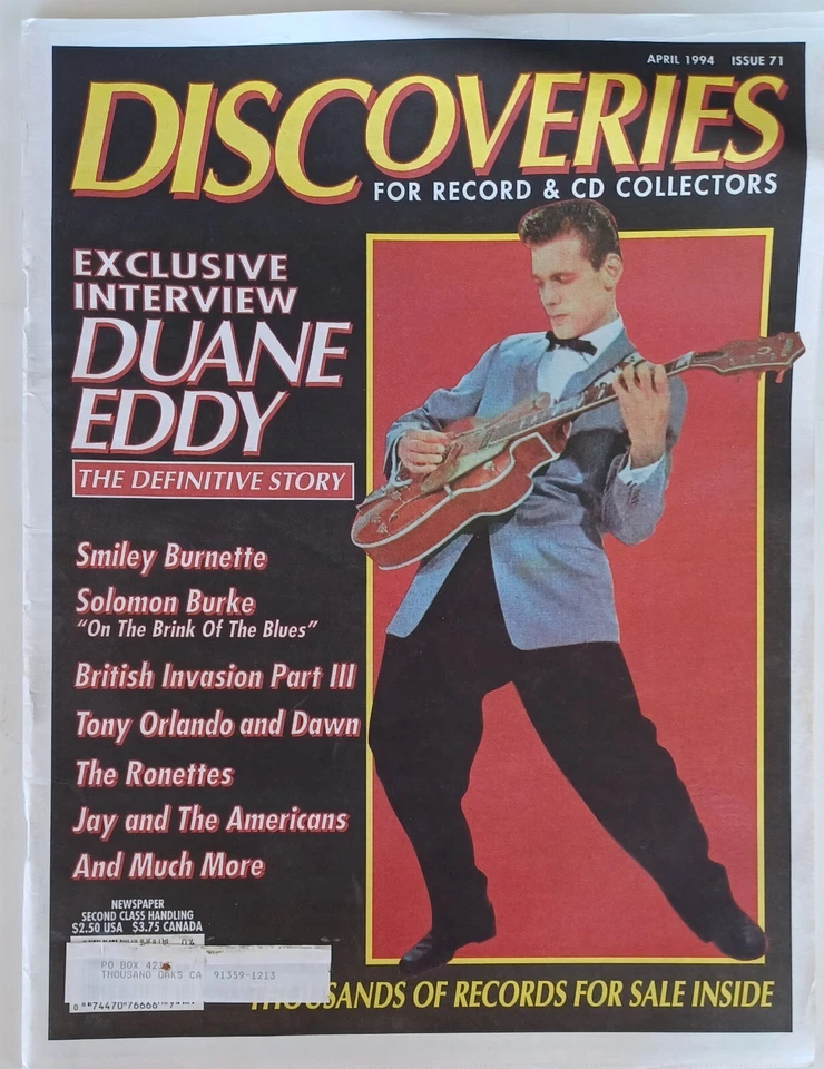 DUANE EDDY - DISCOVERIES MAGAZINE - COVER STORY + INTERVIEW - APRIL, 1994 - Image 1 of 1