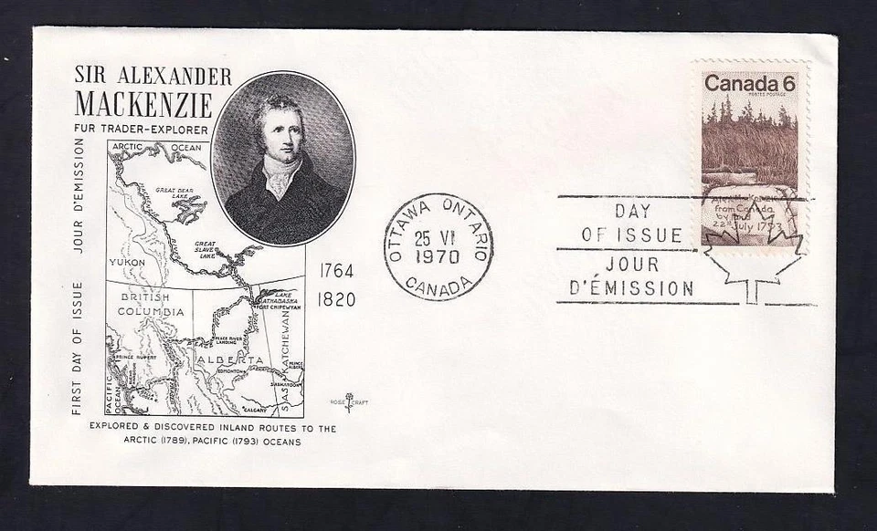 Canada FDC 1970 Sir Alexander Mackenzie sc#516, unaddressed Rosecraft - Image 1 of 1