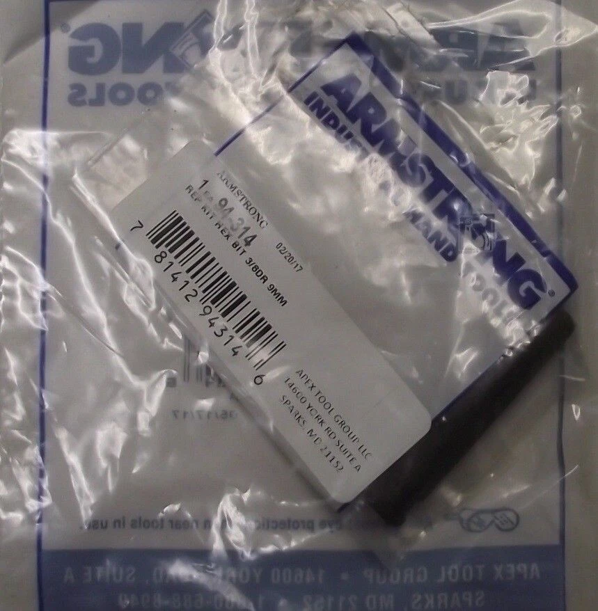 Armstrong 94-314 Replacement Hex Bit 3/8" Drive 9mm USA - Image 1 of 1
