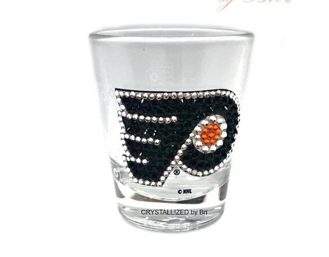 Bling Shot Glass AUSTRIAN CRYSTALS Any Hockey Team NHL Flyers Sports Bedazzled Cover