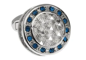 Crystal Blue Weave Design Cufflinks Wedding Fancy Gift Box & Polishing Cloth - Picture 1 of 6