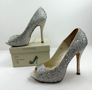 Zapatos de novia Benjamin Adams CHARLIZE 5" seda de aguja/cristal de Swarovski talla 9 - Imagen 1 de 9