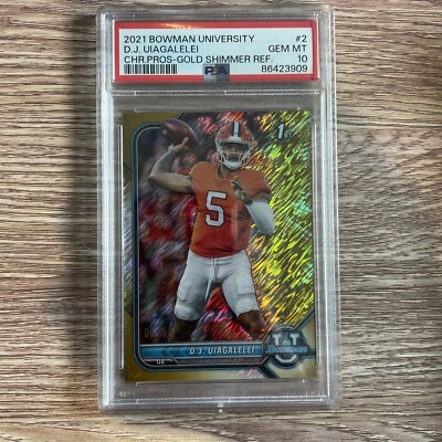 DJ UIAGALELEI 2021 Bowman University Gold Shimmer Ref Jersey Match  5/50 PSA 10! - Image 1 of 4