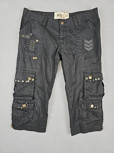 BKE Cargo Capri Pants Women's Size 30 Black Metal And Patch Embellished Grunge - Picture 1 of 7