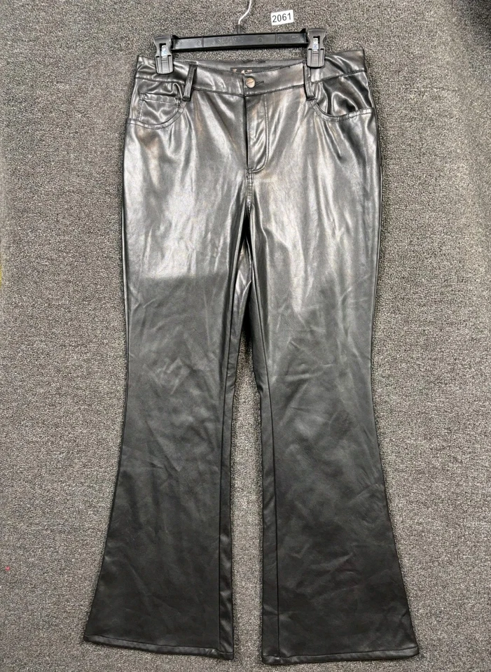 娃娃屋素食皮革机车裤女式 9/10 码黑色高腰喇叭裤腿 — 第 1/4 张图片