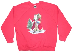 Vintage Santa Christmas Sweatshirt Winter Red Crewneck St Nick Tultex Size 2X - Picture 1 of 7