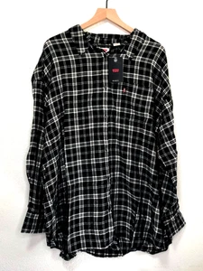 NEW Levis Women 3X Black Plaid Long Sleeve Relaxed Button Up Henri Flannel Shirt - Picture 1 of 9