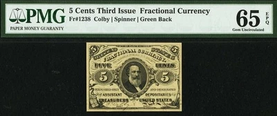 FR 1238 - 5c THIRD ISSUE - COLBY / SPINNER - GREEN BACK - PMG 65 EPQ - GEM - Image 1 of 4