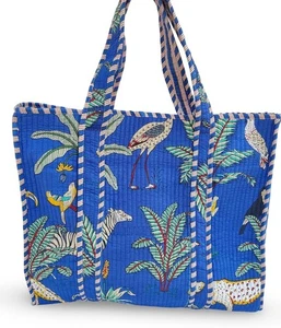 Bolso de Mano Indio Acolchado Hecho a Mano Algodón Estampado de Selva Bolso de Hombro para Mujer - Imagen 1 de 3