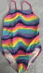 Girls Speedo Swim Bathing Suit One Piece Raspberry Rose Rainbow Sz S Youth 8 - Picture 1 of 2