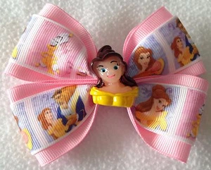 Girls Hair Bow 4" Wide Princess Belle Pink Grosgrain Ribbon French Barrette - Picture 1 of 4
