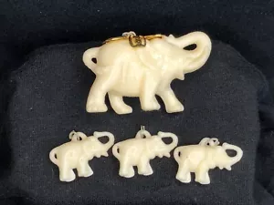 Vtg Antique Celluloid Elephant w 3 Babies Jewelry Charms Trinket Brooch Figures - Picture 1 of 5