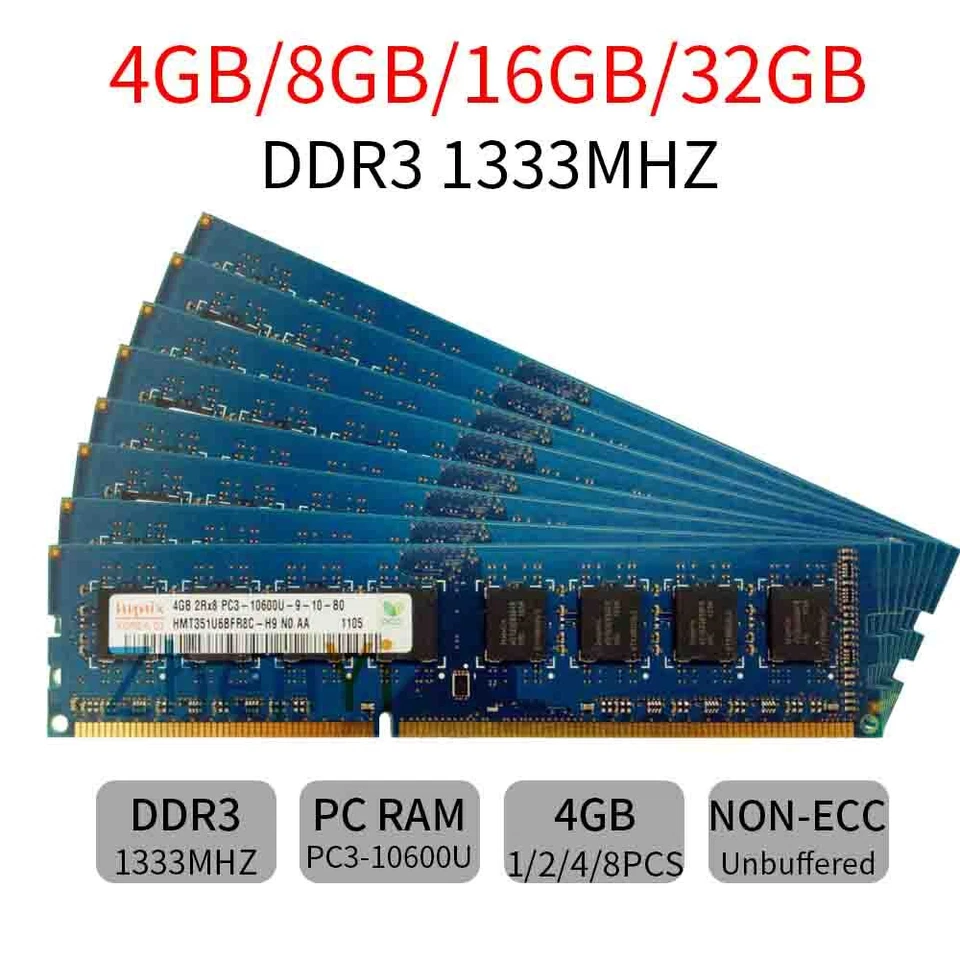 For Hynix 32GB 16GB 8GB 4GB PC3-10600U DDR3 240pin CL9 Intel Desktop RAM Lot UH - Image 1 of 4