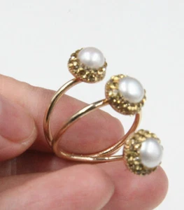 Charm Fēngqíng wàn zhǒng Natural Cultured Baroque Three Pearl Ring Size 8 14K - Picture 1 of 8