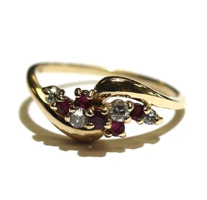 Anillo con racimo de rubí natural diamante 0,15 quilates oro amarillo 14k 2,6 g damas talla 7,5 - Imagen 1 de 7