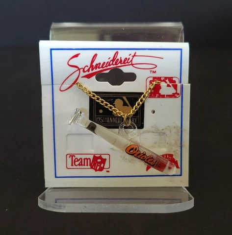 Vintage Baltimore Orioles MLB Necklace Clear Bat 1.5" NOS NIP Cover