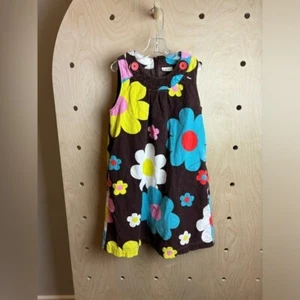 Mini Boden Brown Corduroy Retro Floral Pinafore Size 9/10 - Picture 1 of 8