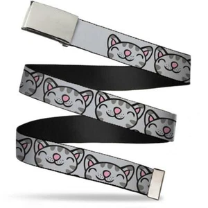 Chrome Buckle Down Web Belt Big Bang Theory Gray Soft Kitty 1.25" Adult NEW - Picture 1 of 3