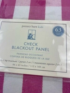 POTTERY BARN KIDS ~ CHECK BLACKOUT PANEL ~ 44” x 63” PINK - Picture 1 of 5